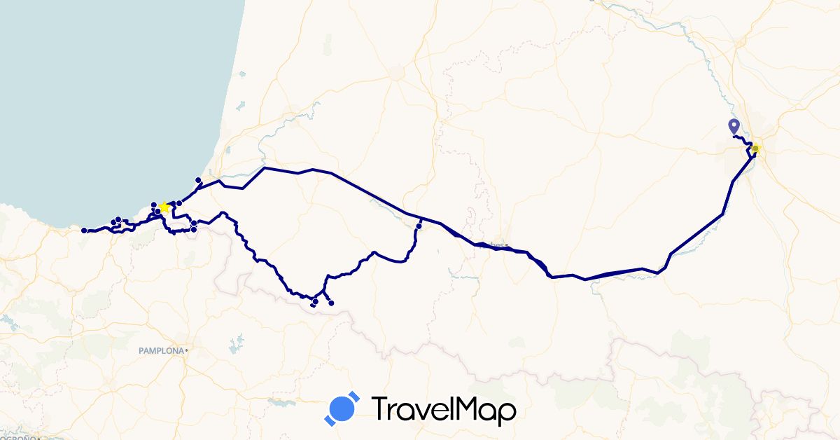 TravelMap itinerary: driving in Spain, France (Europe)